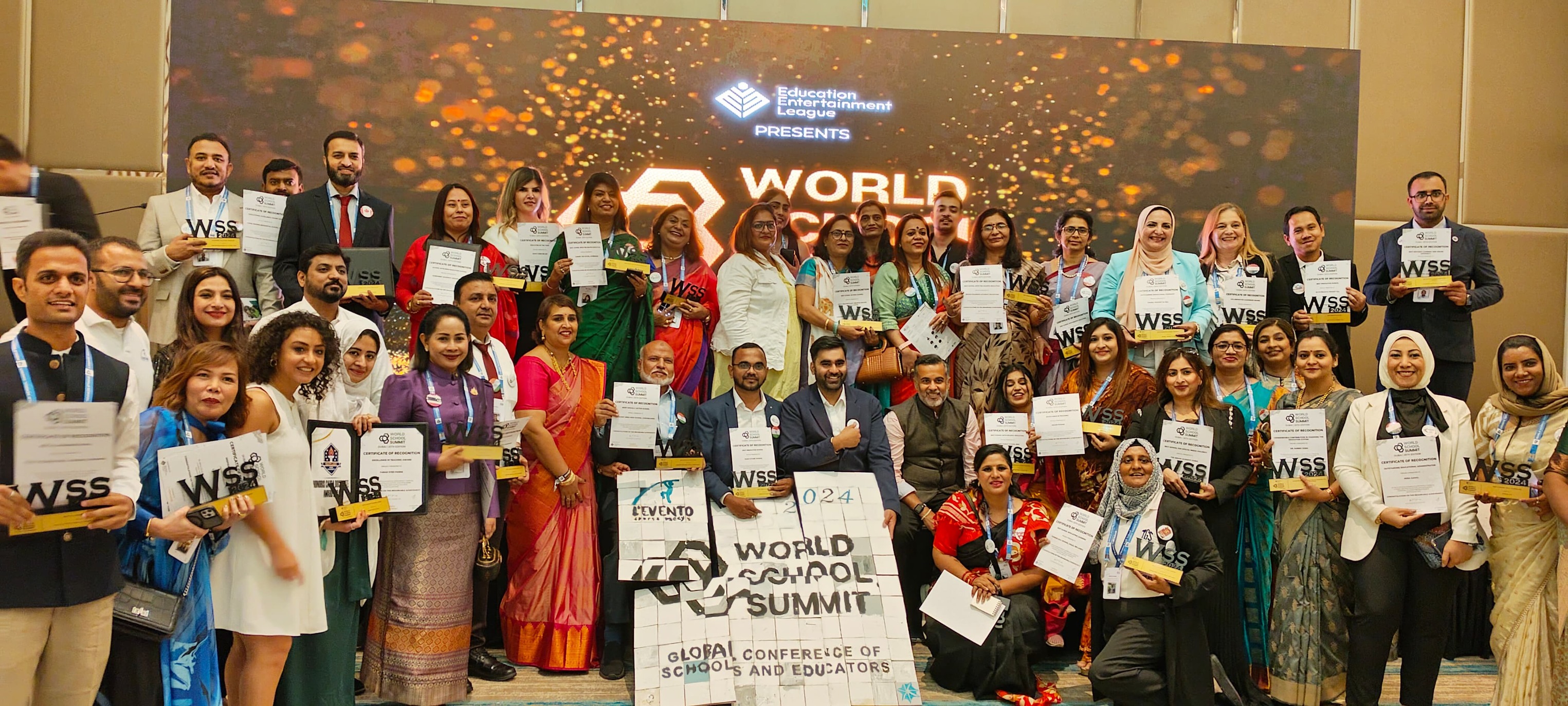 Hash Future School receiving Best Innovative School Award at World School Summit 2024 in Dubai
